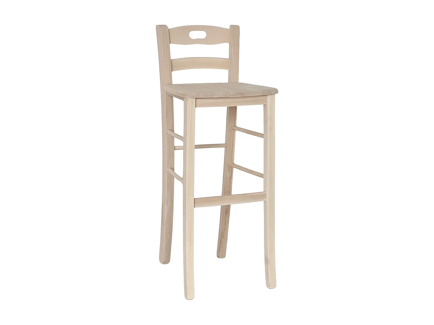 Tabouret en bois brut avec poignée h 80 du sol à l'assise massive