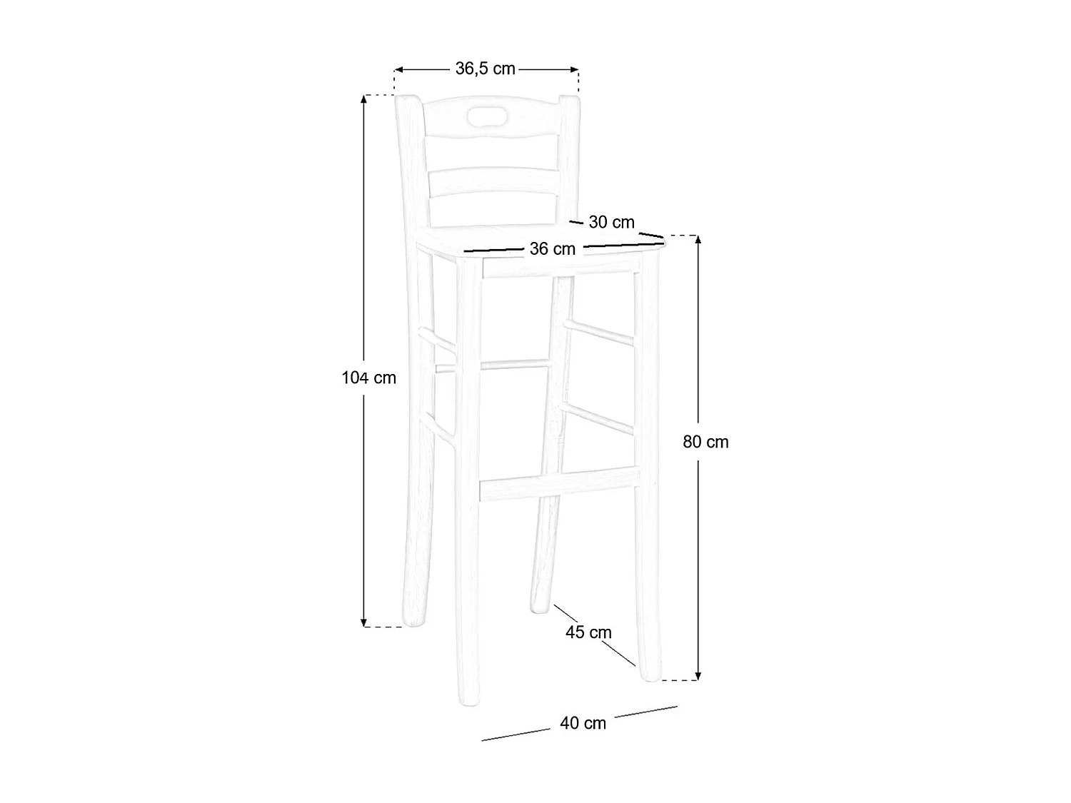 Tabouret en bois brut avec poignée h 80 du sol à l'assise massive