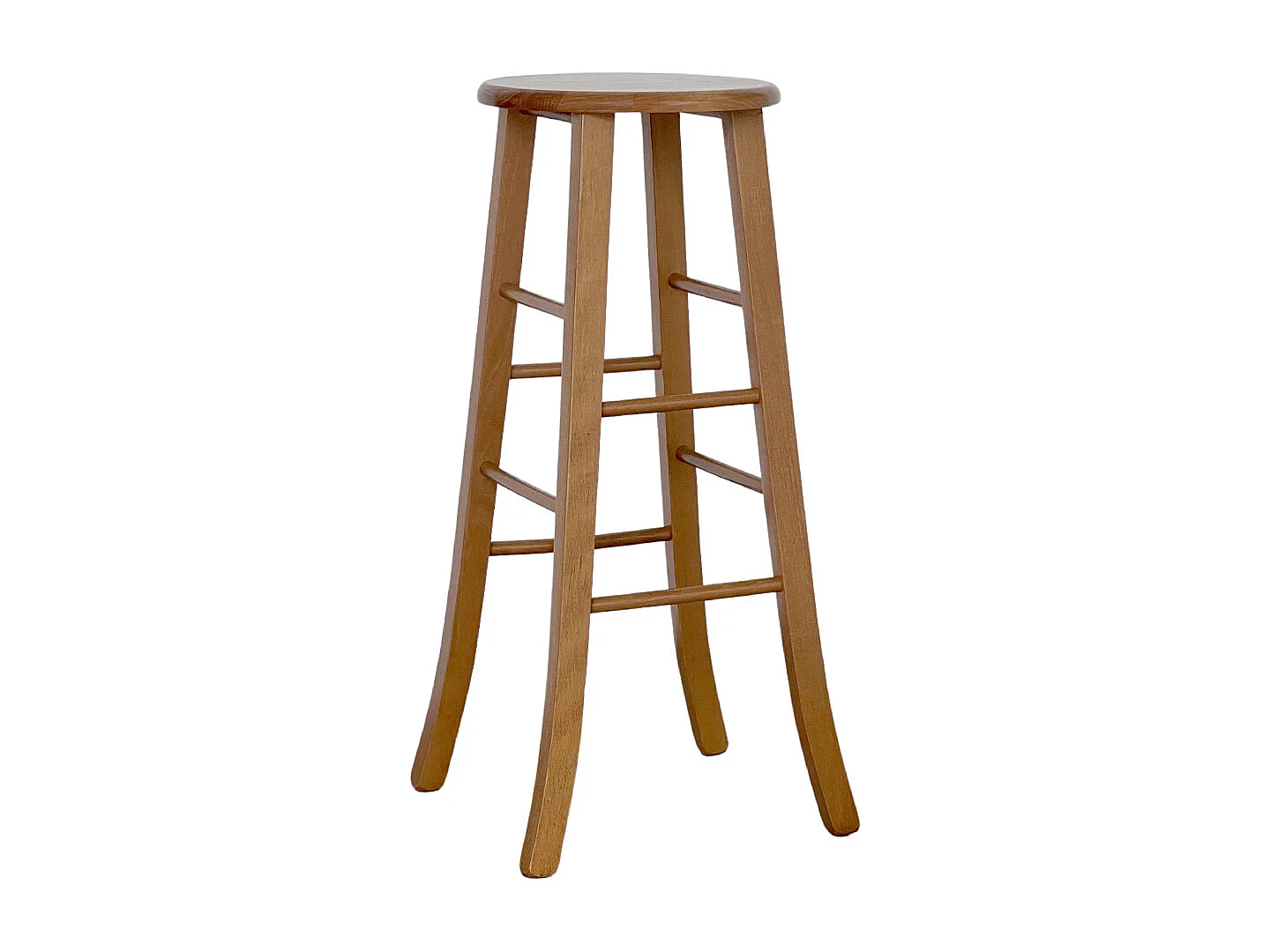 Tabouret en bois assise ronde h 80 cm pied sabre noyer clair