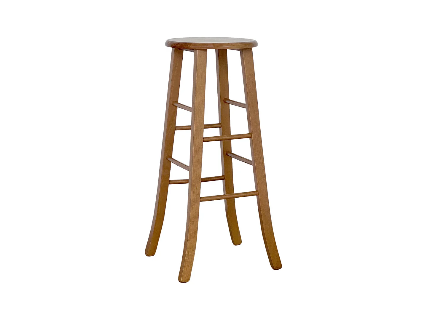 Tabouret en bois assise ronde h 80 cm pied sabre noyer clair