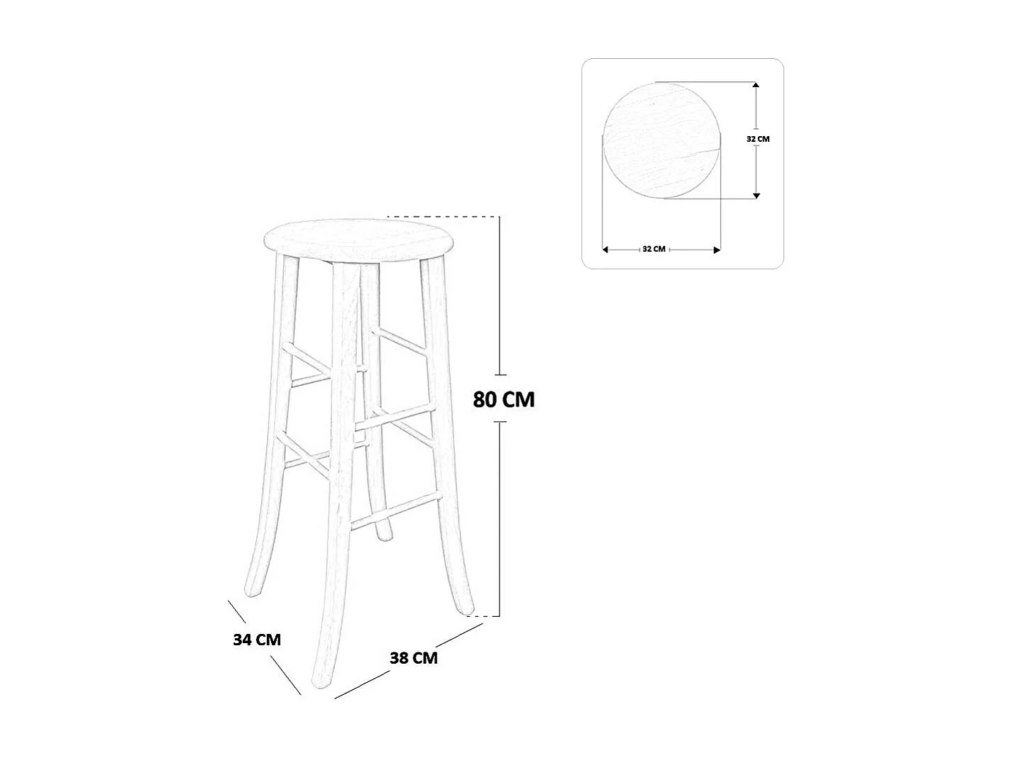 Tabouret en bois assise ronde h 80 cm pied sabre noyer clair