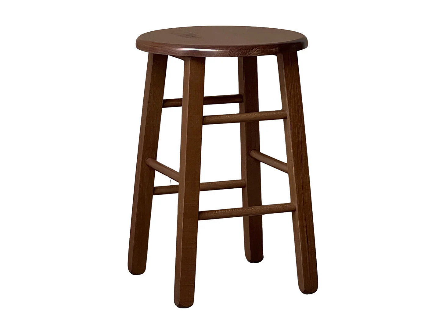 Tabouret avec assise ronde h 47cm coloris noyer foncé pied droit