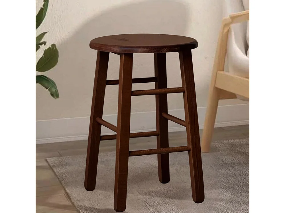 Tabouret avec assise ronde h 47cm coloris noyer foncé pied droit