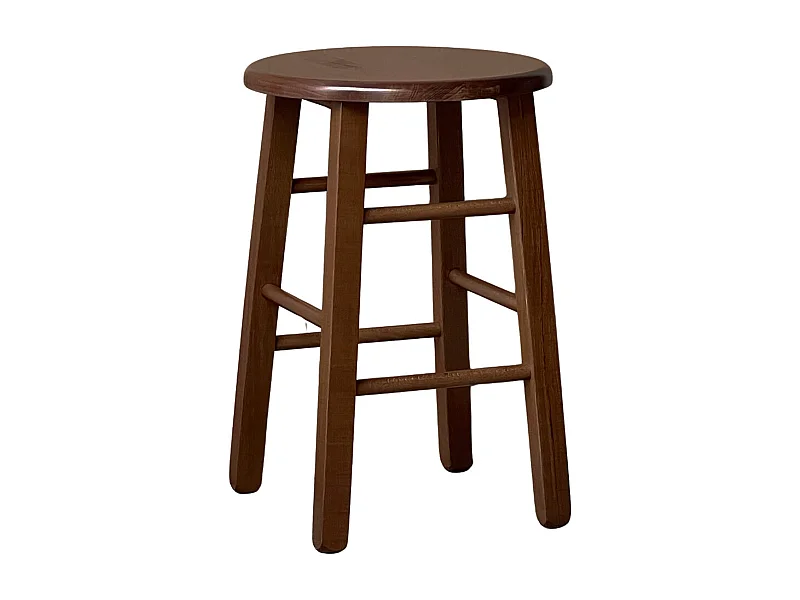 Tabouret avec assise ronde h 47cm coloris noyer foncé pied droit
