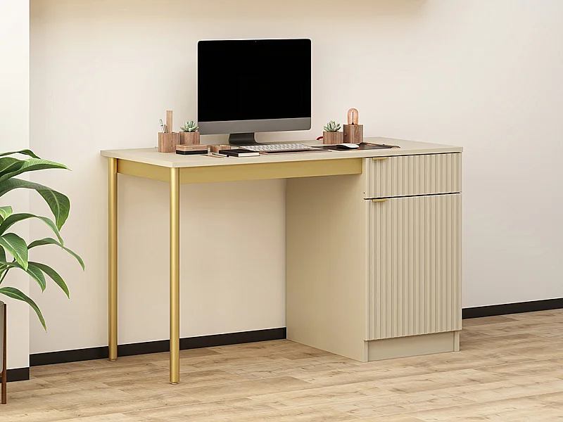Bureau avec rangements - MDF et métal - Beige et doré - MILIAKI de Pascal Morabito