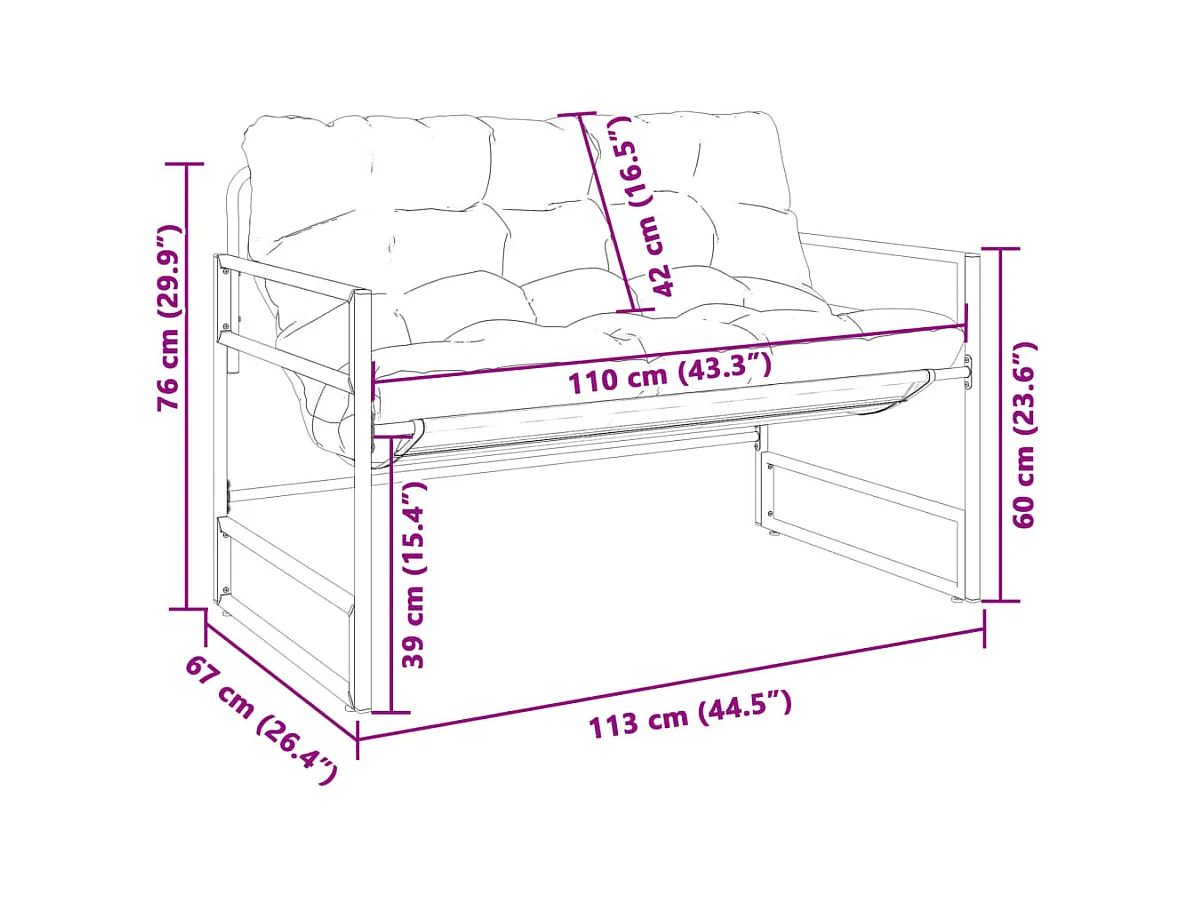 Banc de jardin avec coussin anthracite 113 cm acier