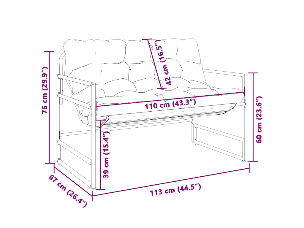 Ławka ogrodowa z antracytową poduszką z metalu dla wygodnego relaksu na zewnątrz