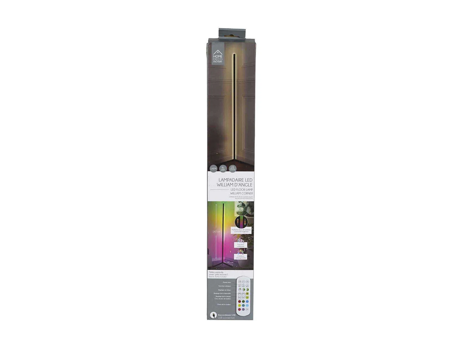 Lampe Tube Led Angle 140cm Noir, Multicolore