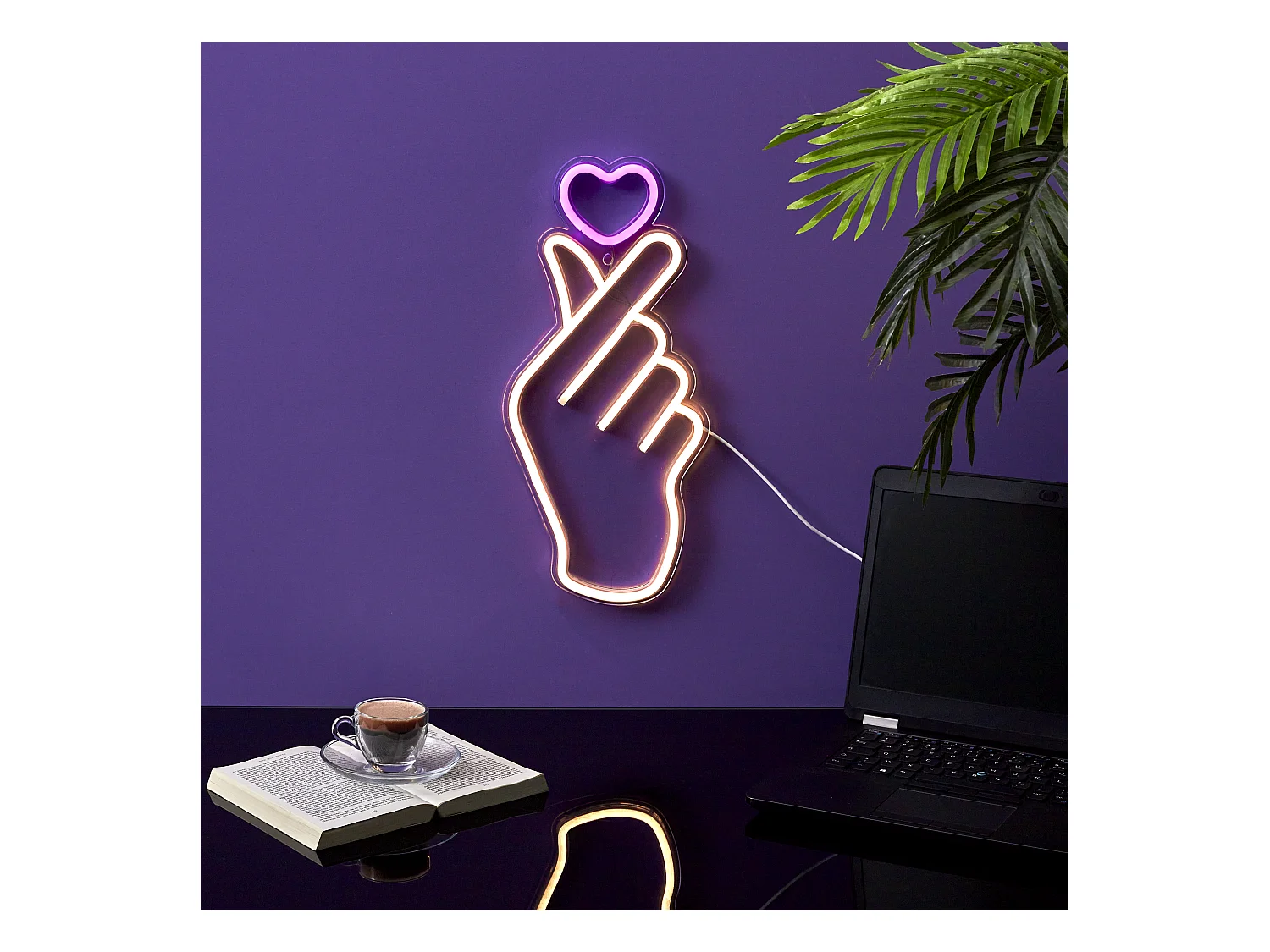 Lampe Led Effet Neon Signe Cœur Effet Usb Jaune, Rose