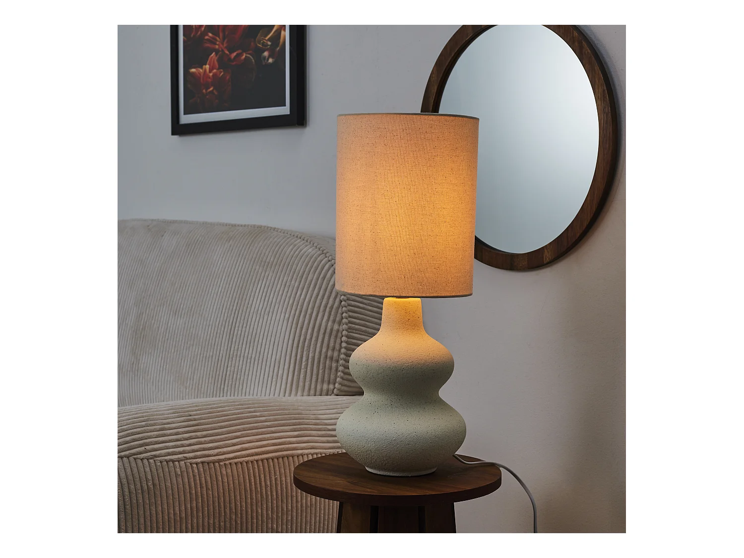 Lampe Ceramique Creme H50cm Blanc