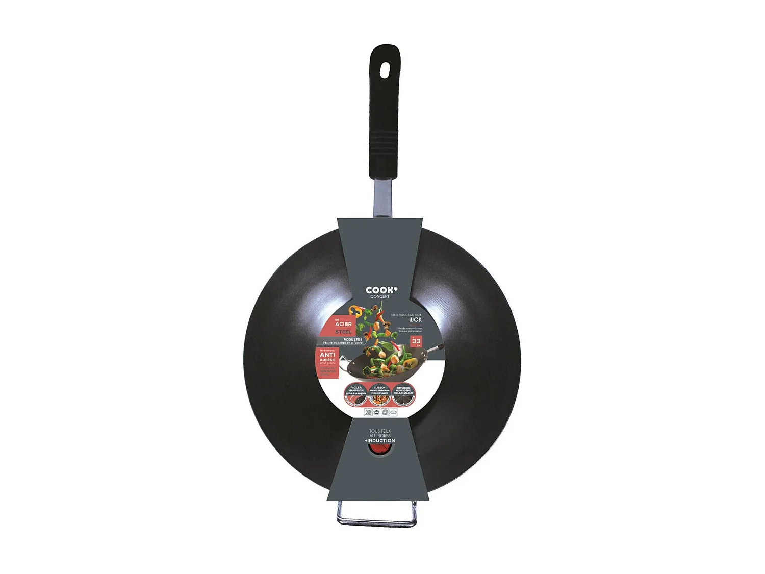 Wok Acier Tous Feux 33cm Noir