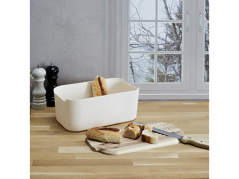 Boite A Pain Couvercle Planche Acacia Blanc, Marron
