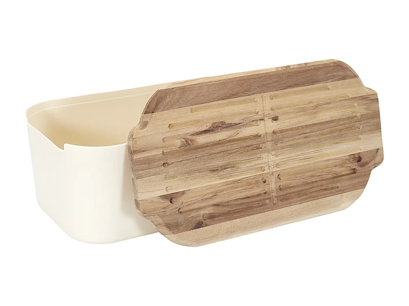 Boite A Pain Couvercle Planche Acacia Blanc, Marron
