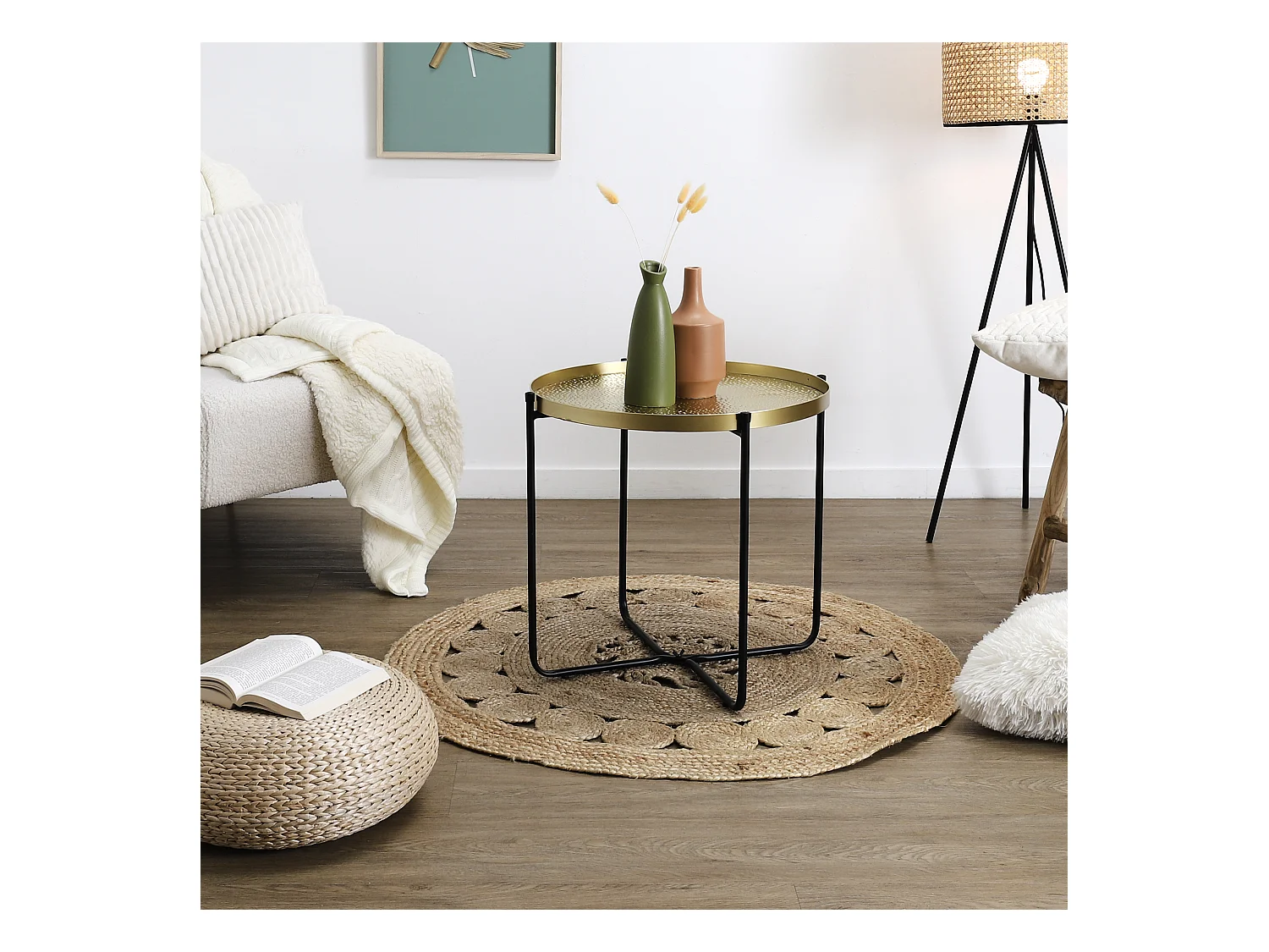 Table D Appoint Metal Martele Alia D50cm Noir, Or