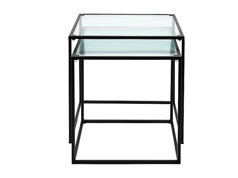 Table Gigogne Verre Et Metal X2 Noir, Transparent