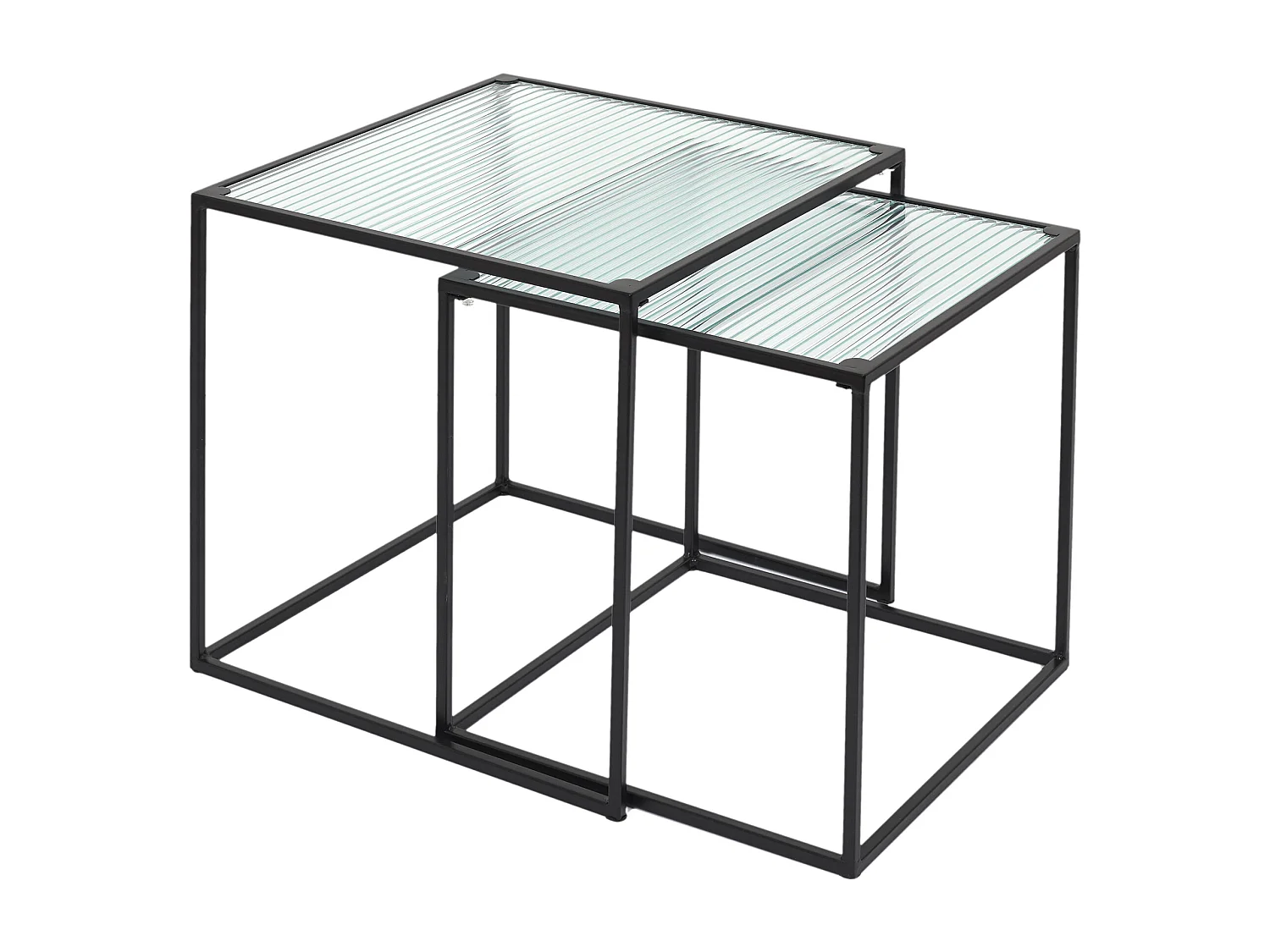 Table Gigogne Verre Et Metal X2 Noir, Transparent