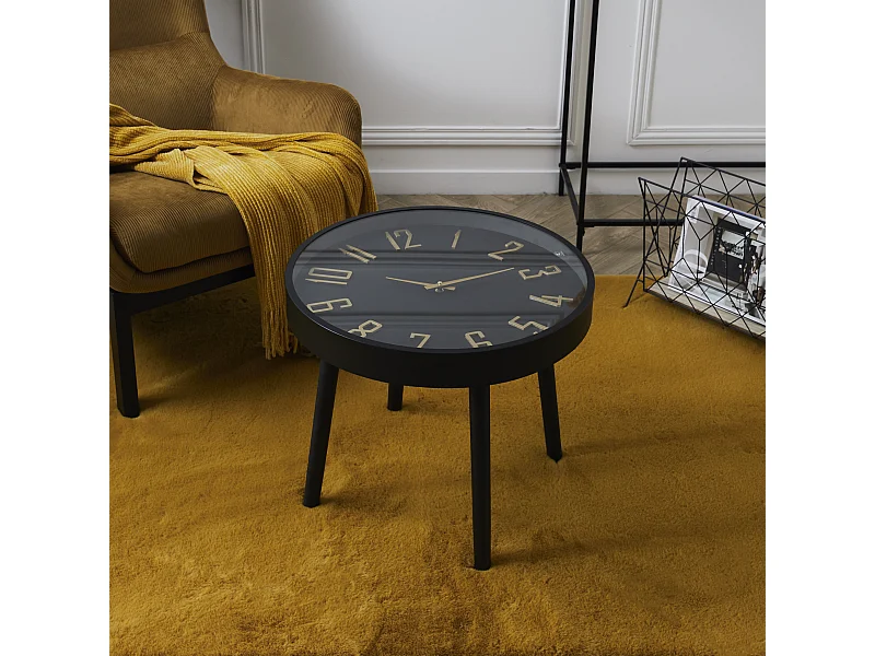 Table Horloge Lounge D50cm Marron, Noir