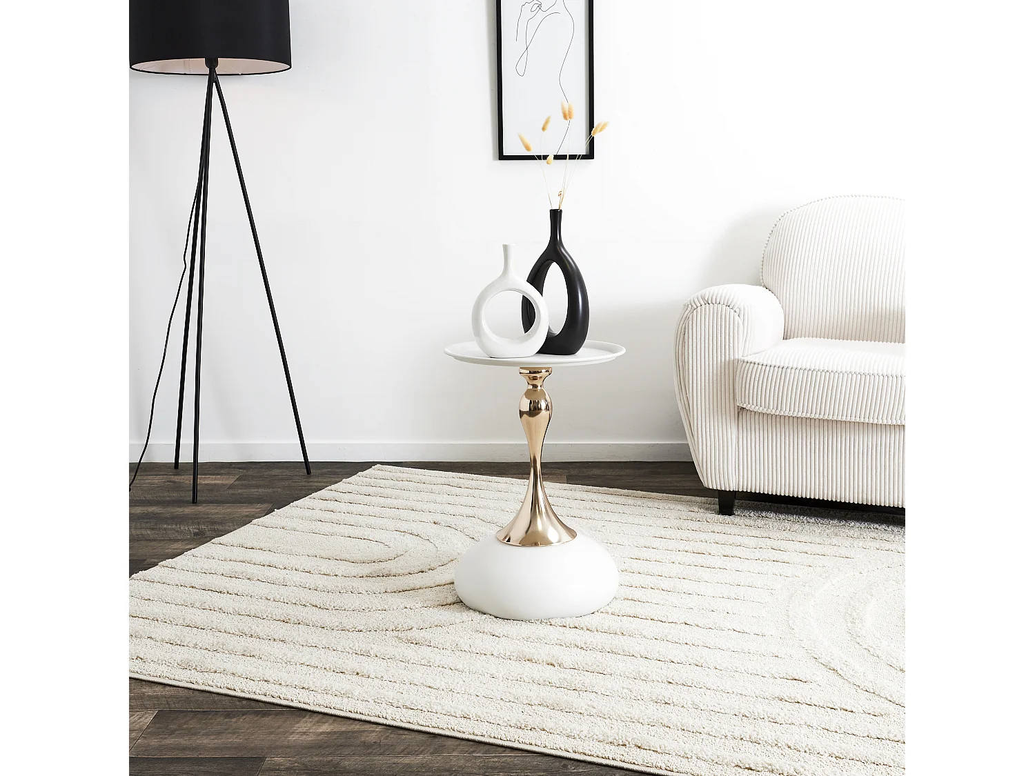 Table D Appoint Portobello Blanc Blanc, Or