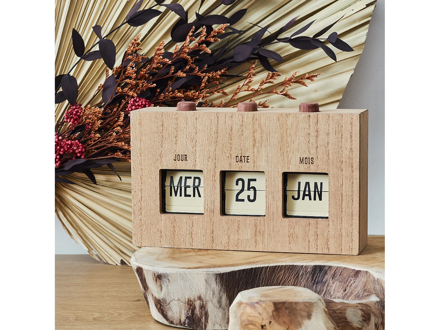 Calendrier Flip Flap Deco Effet Bois Marron, Noir