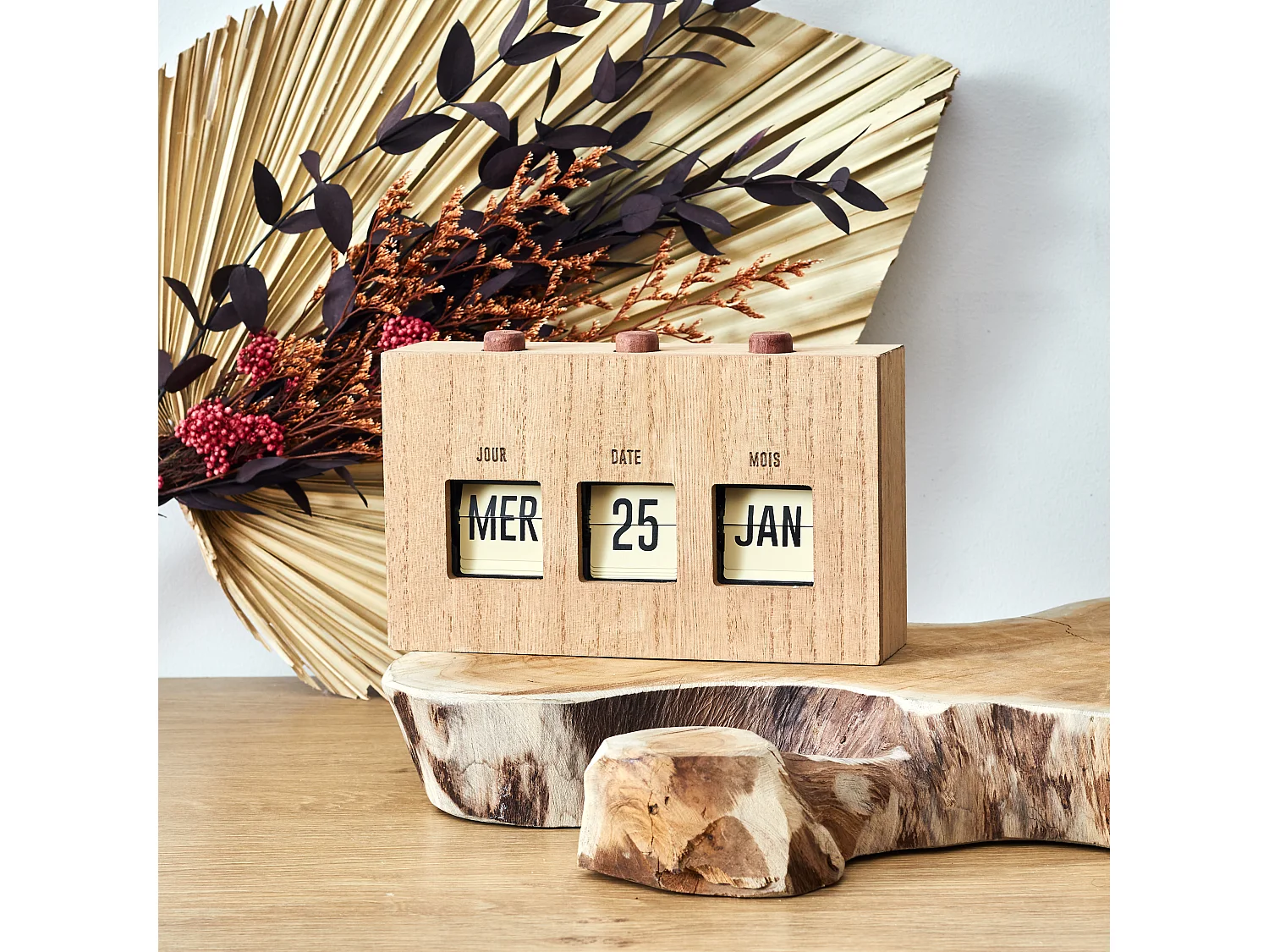 Calendrier Flip Flap Deco Effet Bois Marron, Noir