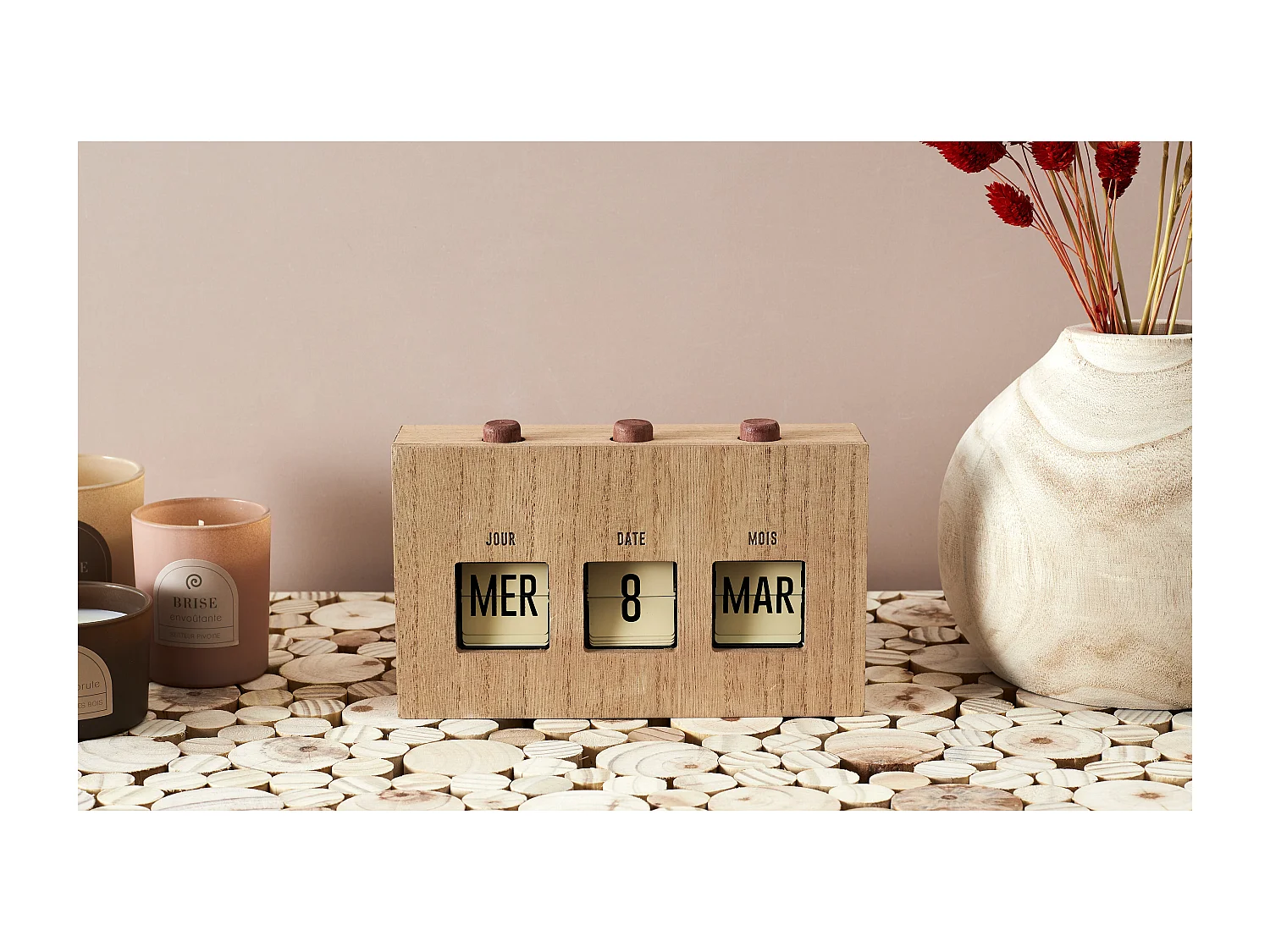 Calendrier Flip Flap Deco Effet Bois Marron, Noir