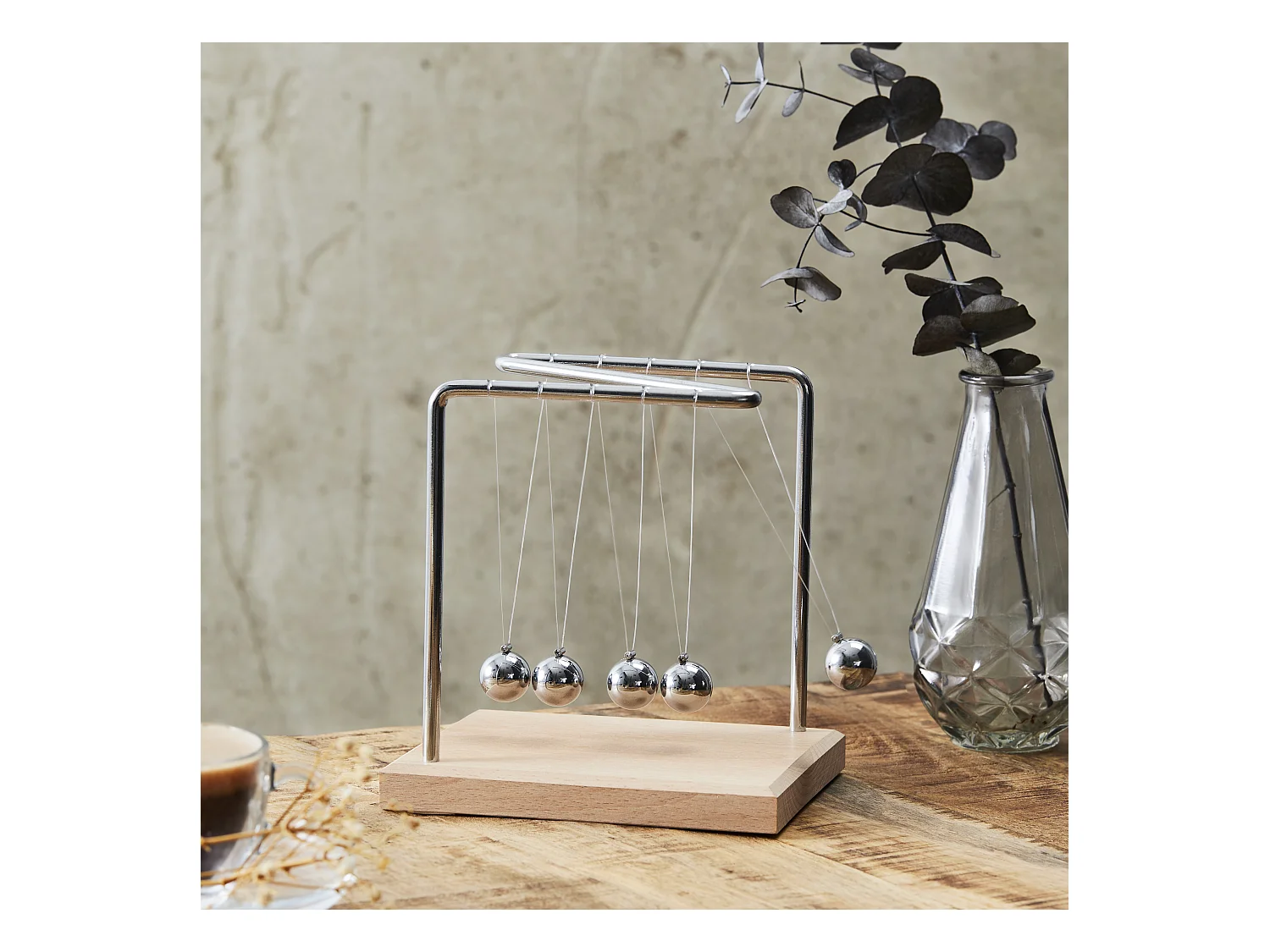 Pendule De Newton H15cm Marron, Gris