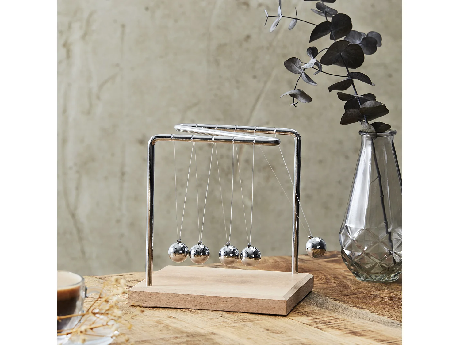 Pendule De Newton H15cm Marron, Gris