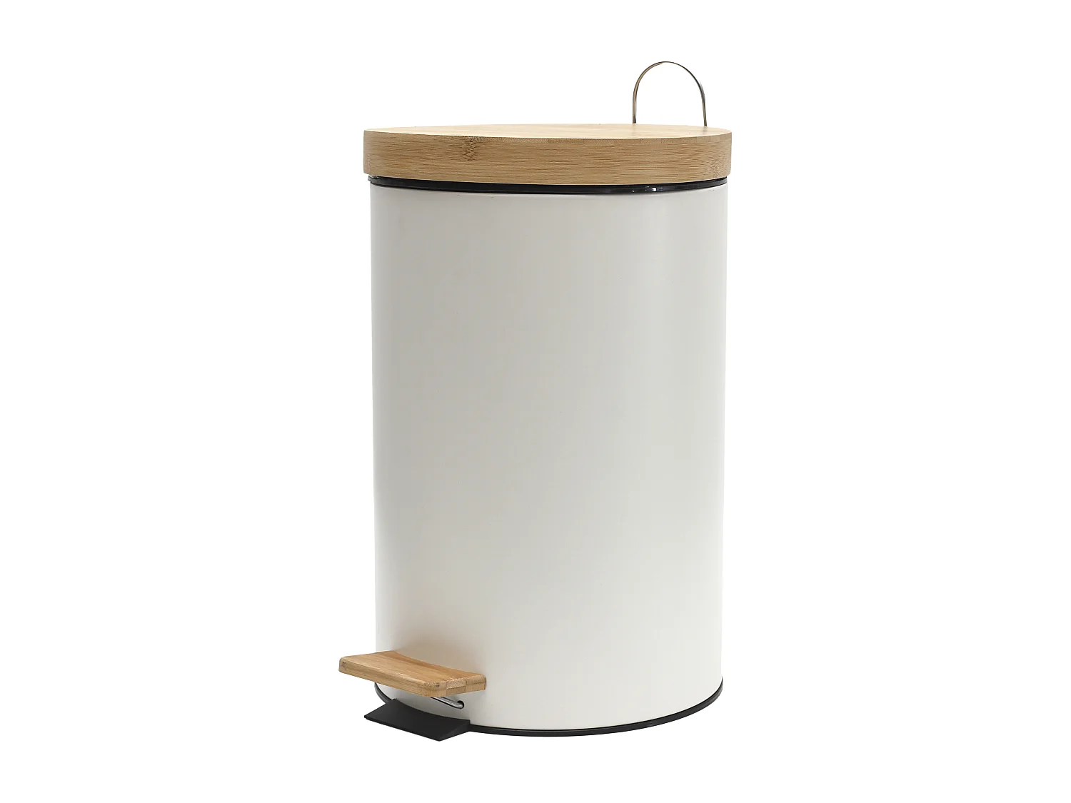 Poubelle A Pedale Metal Et Bambou Blanc X2 Blanc, Marron