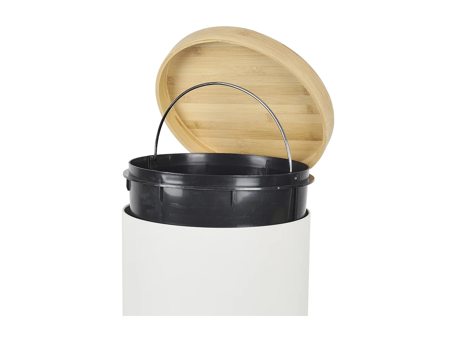 Poubelle A Pedale Metal Et Bambou Blanc X2 Blanc, Marron