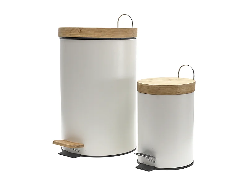 Poubelle A Pedale Metal Et Bambou Blanc X2 Blanc, Marron