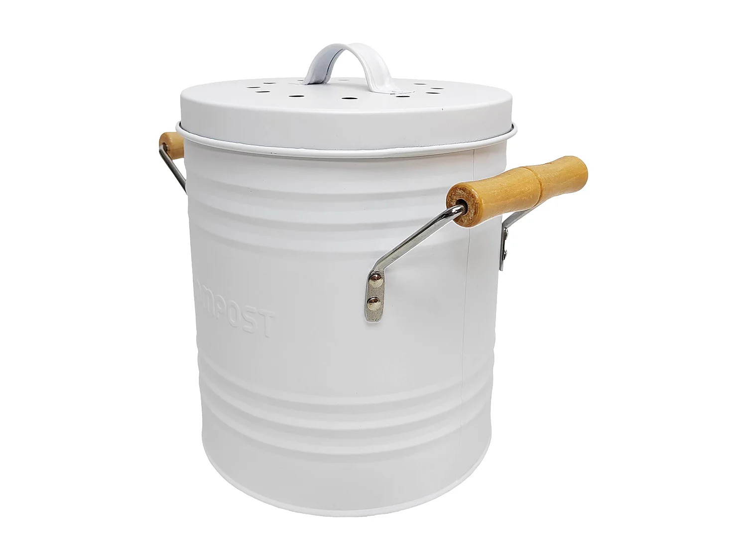 Poubelle A Compost Metal Couvercle Et Poignees Blanc