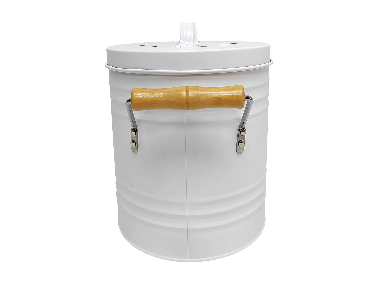 Poubelle A Compost Metal Couvercle Et Poignees Blanc