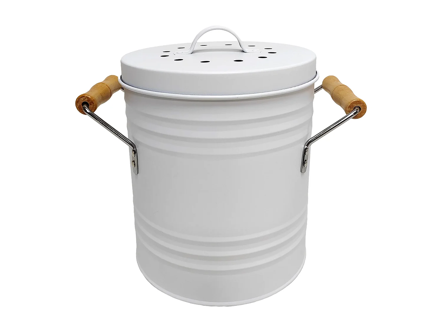 Poubelle A Compost Metal Couvercle Et Poignees Blanc