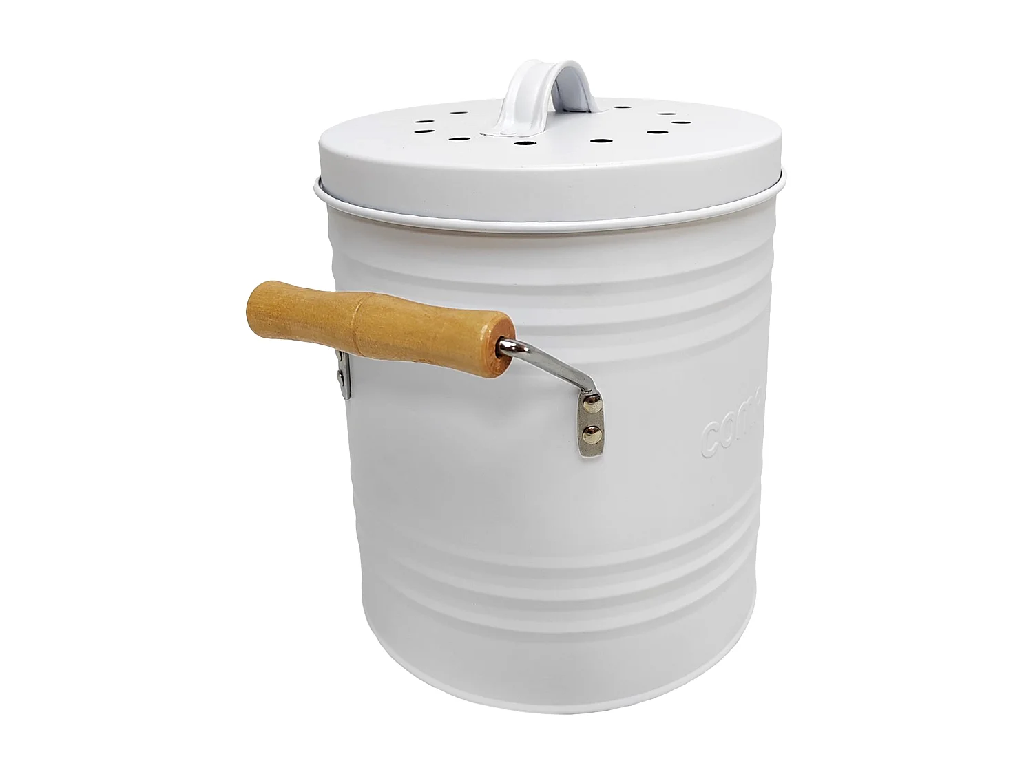 Poubelle A Compost Metal Couvercle Et Poignees Blanc