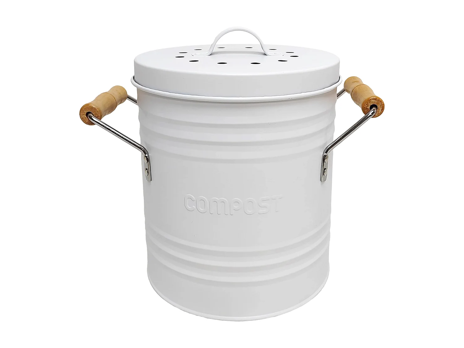 Poubelle A Compost Metal Couvercle Et Poignees Blanc