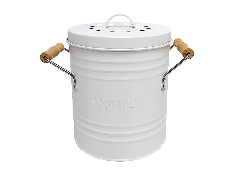 Poubelle A Compost Metal Couvercle Et Poignees Blanc
