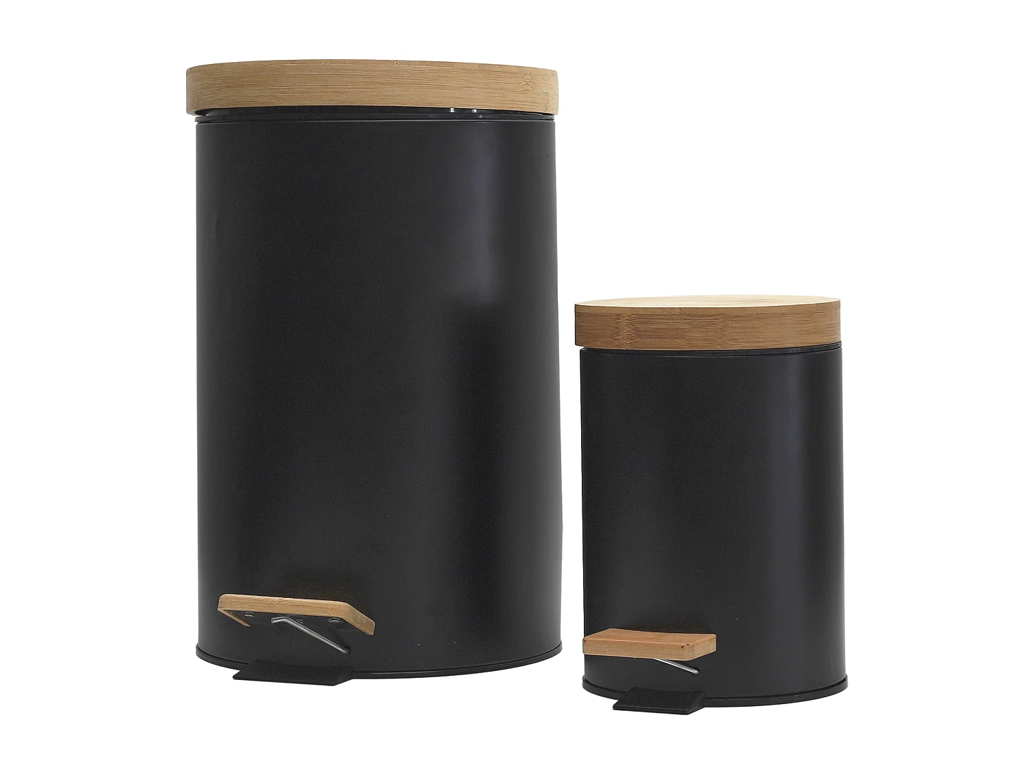Poubelle A Pedale Metal Et Bambou Noir X2 Marron, Noir