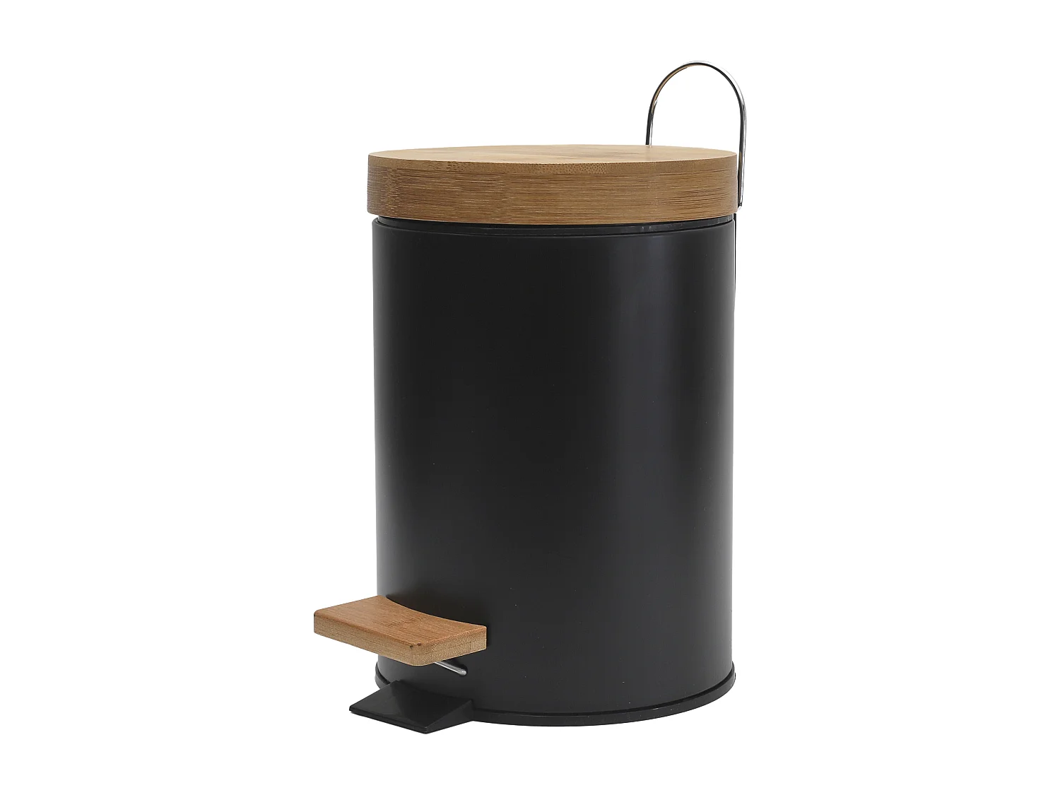 Poubelle A Pedale Metal Et Bambou Noir X2 Marron, Noir