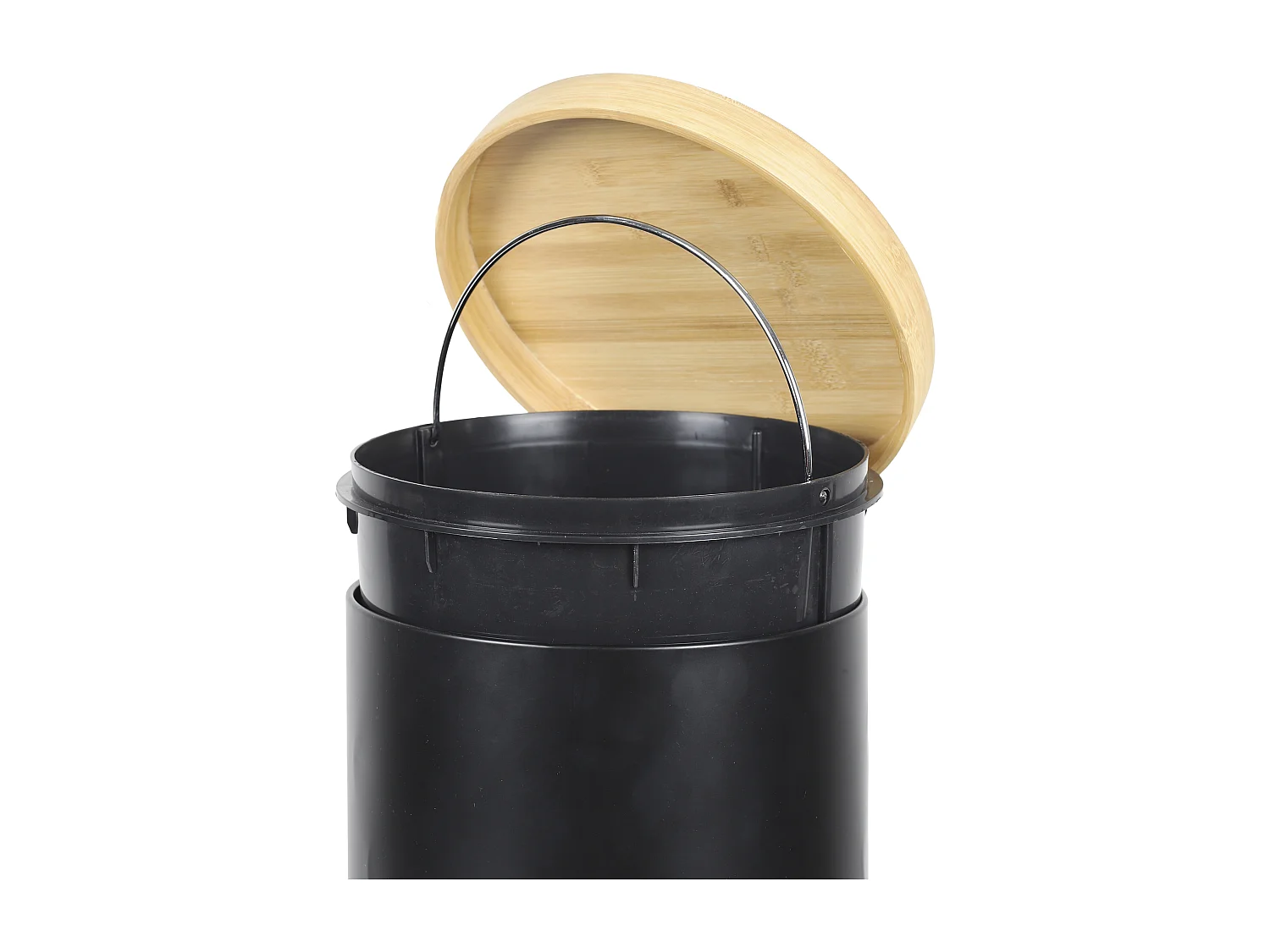 Poubelle A Pedale Metal Et Bambou Noir X2 Marron, Noir