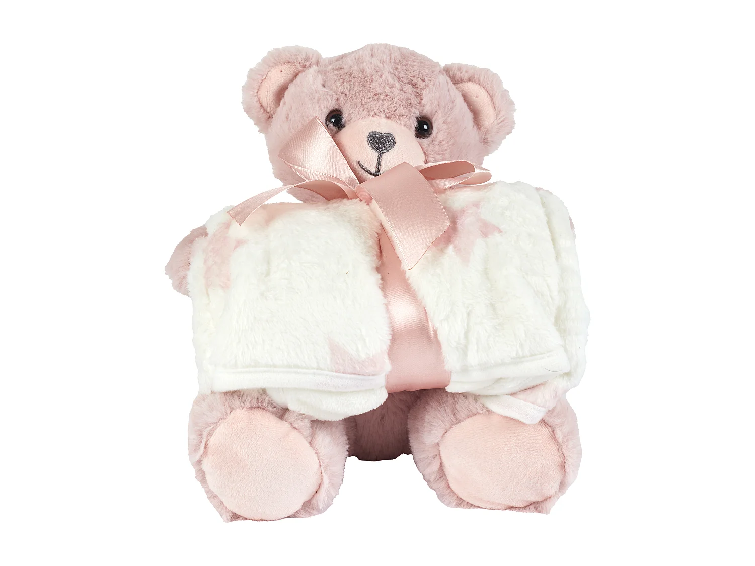 Peluche Ours 20cm Plaid 70x70cm Rose