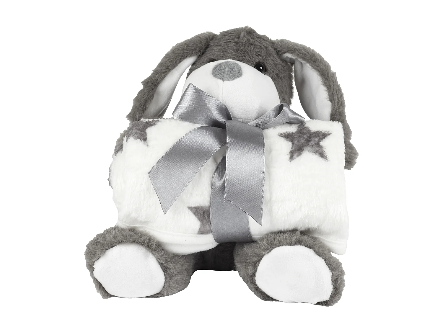 Peluche Chien 20cm Plaid 70x70cm Gris