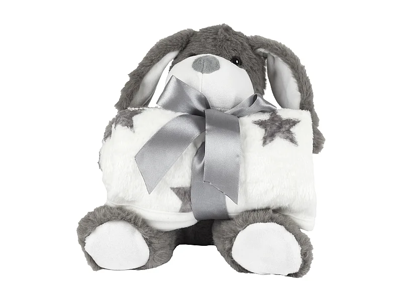 Peluche Chien 20cm Plaid 70x70cm Gris