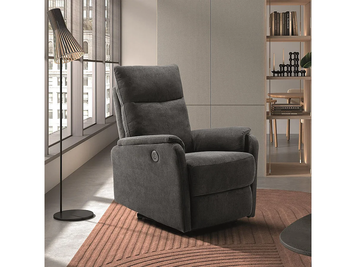 ALCANTAR - Fauteuil Relax Electrique Tissu Gris foncé