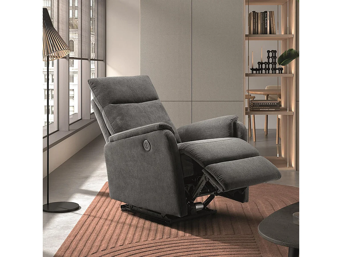 ALCANTAR - Fauteuil Relax Electrique Tissu Gris foncé
