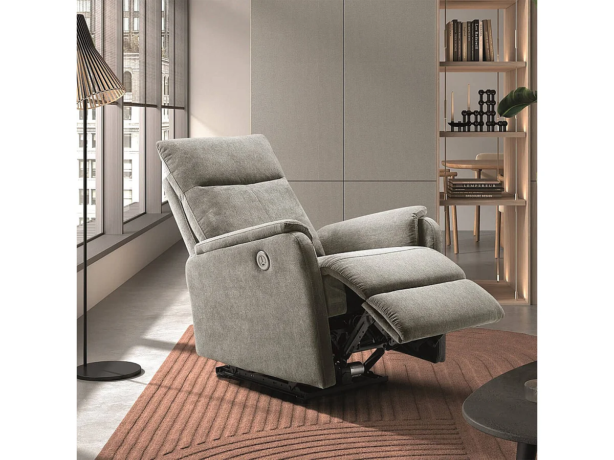 ALCANTAR - Fauteuil Relax Electrique Tissu Gris clair