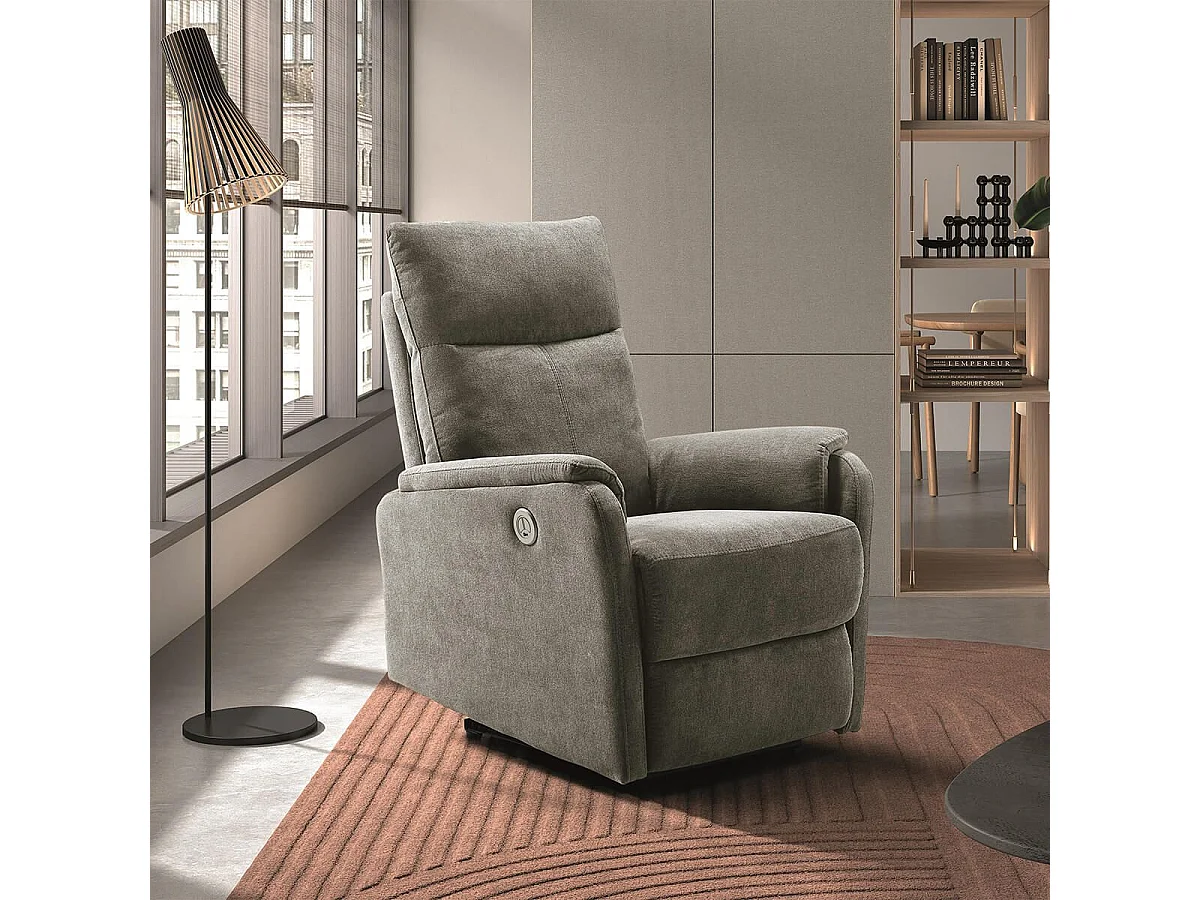 ALCANTAR - Fauteuil Relax Electrique Tissu Gris clair