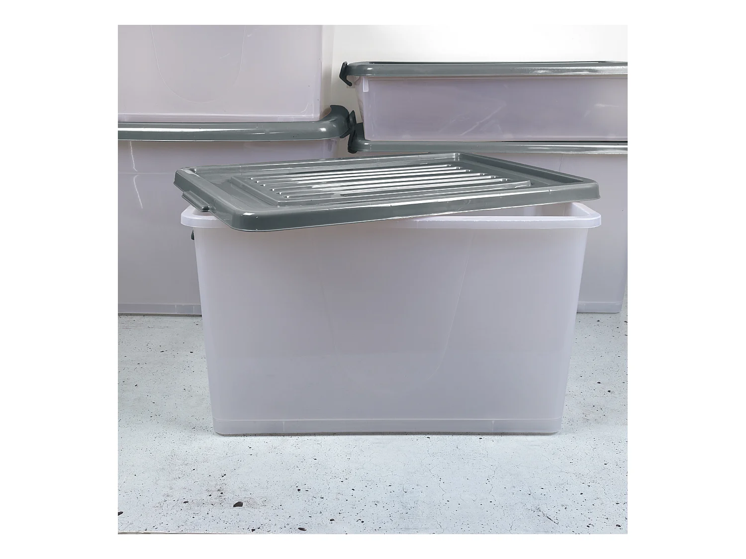 Boite De Rangement Plastique 75l Gris, Transparent