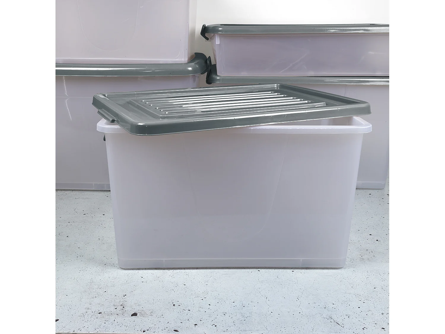 Boite De Rangement Plastique 75l Gris, Transparent