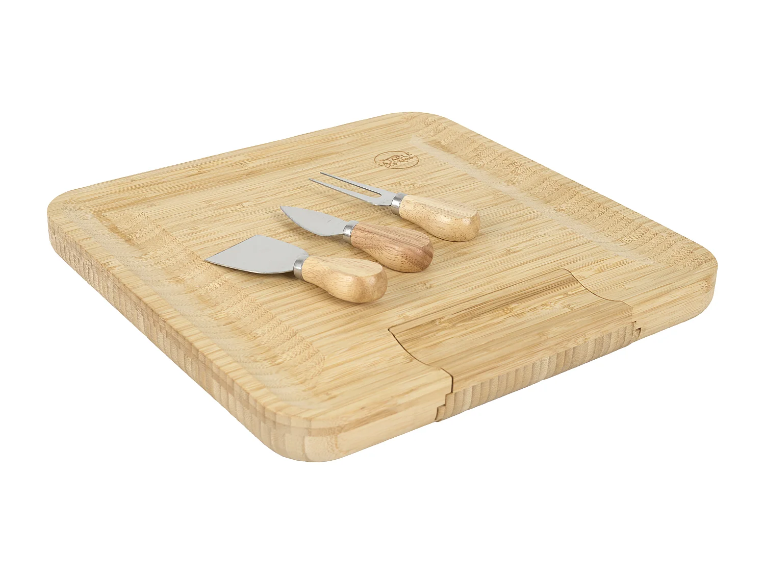 Planche Apero Bambou Tiroir Couteaux Fromage Marron