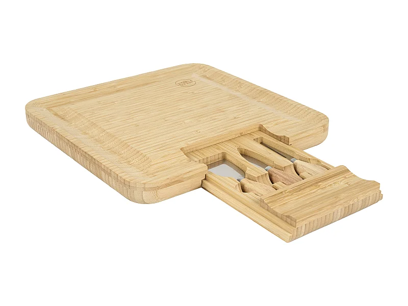 Planche Apero Bambou Tiroir Couteaux Fromage Marron